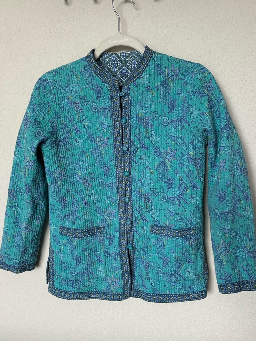 Turquoise Floral Quilted Jacket